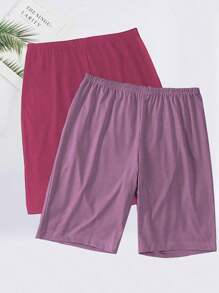 4 piezas Pantalones cortos de dormir informales para mujer talla grande, pantalones cortos de salón suaves y cómodos con cintura elástica en talla grande