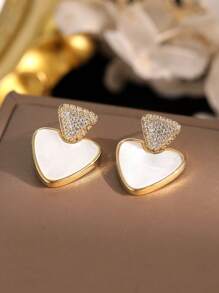 1 Pair Luxury Geometric Cubic Zirconia Glazed Dangle Earrings, Shiny Fashion Stud Earrings Suitable For Wedding Party Wear