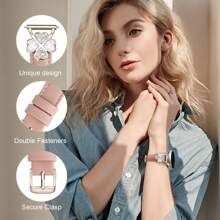 Correa de reloj de piel de mujer compatible con Watch 7/6/5/4 (40mm/45mm) y Classic (43mm/50mm) y Pro (45mm) - Diseño de diamante de trébol de cuatro hojas de la suerte - Correa delgada, transpirable y cómoda - Elegante, de moda y bonita de varios colores - Transpirable e hipoalergénica - Banda de repuesto premium para negocios/citas/boda/uso diario - Mejor regalo para ella