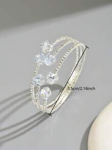 1pc Women's Elegant Gentle Rhinestone Cuff Bracelet, Suitable For Party And Formal Occasions - Silver 1052 - View 4