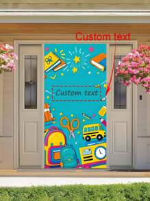 1 pieza Cortina de decoración de dibujos animados de vuelta a la escuela - Texto personalizable, diseño de lápiz y libro - No se requiere electricidad, adecuado para el aula, educación en el hogar, decoración de fiestas, tema del aula, decoración de bienvenida de fácil colgado, arreglo de eventos, impresión gráfica