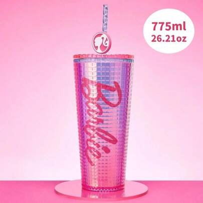 Miniso Barbie Gradient Double Wall Cup 775mL/26.21oz, Leak-Proof Straw, Convenient Straw Design, Perfect For Fitness And Daily Commute (1 PC)