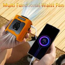 10000mAh Portable Waist Fan, 40H Cooling Personal Wearable Fan With Dual Clip, Flashlight, 5 Speeds, Rechargeable Battery Powered Belt Fan For Outdoor Jobsite