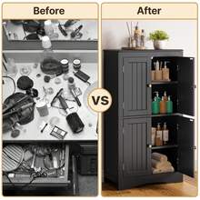 43 "Bathroom Storage Cabinet, Storage Floor Cabinet With Adjustable Shelves And 4 Magnetic Doors, Suitable For Bathroom, Living Room - 黑色 - 查看 7