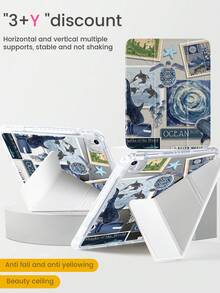 A Beautiful And Cute Blue Shark, Turtle, And Jellyfish Double-Sided Color-Painted Acrylic Transparent Crystal Back Cover, Shockproof, Suitable For IPad 7th Generation, 8th Generation (10.2 Inches), 10th Generation Protective Cases, Built-In Pen Slot, Supports Sleep And Wake-Up Functions, Holiday Gift, New Year Gift.