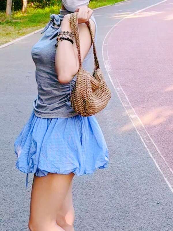 1pc Women Apricot Lightweight Straw Bag, Stylish Casual High-End Vacation Beach Oversized Shoulder/Underarm Bag