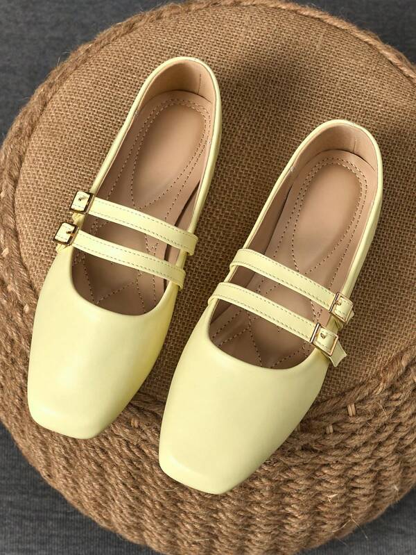 Women's Fashion Square Toe Ballerina Flats, French Style Slip-On Casual Loafers For Office Outfit Pairing With Jeans