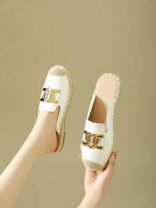 1 Pair Women Open Toe Flat Mule Sandals, Bohemian Pearl Decor Fisherman Slip-On Slouchy Summer Slippers