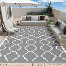Outdoor Rugs Easy Clean, Reversible Mats, Outdoor Area Rug, Plastic Outside Carpet, Eeometric Rv Mat For Patio Camping Rv Picnic Backyard Deck Balcony Porch Beach,Garden Decoration - Grey - View 11