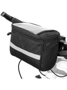 1pc Black Folding Bicycle Basket With Reflective Strips - Large Capacity Removable Handlebar Storage Bag For Shopping, Commuting, Pets And Outdoor