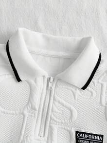Chatreadl 2 件套年轻男童休闲时尚 Polo 领针织上衣和短裤字母图案服装，适合春、夏、秋季户外 - 白色 - 查看 5