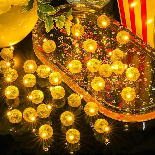 50PCS Mini LED Light, Yellow Balloon Light, Battery Powered String, Long Standby Time Mini Ball Light,Round LED Flash Lamp For Paper Lantern Balloon Party, Wedding, Party, Bedroom Yard, Christmas, Valentine's, Day Flower, DIY