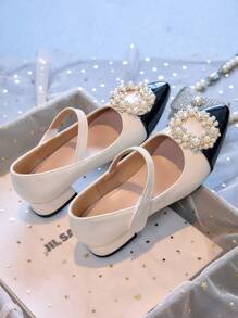 1 Pair Teenage Girls' Mary Jane Square Toe Block Heel Flats, Suitable For All Seasons