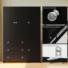 VOWNER 71" Large Wardrobe Closet With Mirror, Freestanding Bedroom Armoire With 3/6 Large Drawers & 2/4 Doors, Clothes Storage Organizer Cabinet For Bedroom, Gifts For Halloween & Thanksgiving - 黑色-47.3"寬 - 查看 2