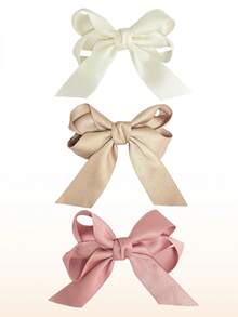 3pcs Chic Bow Hair Clips In Beige, Pink & Black - Cute Fabric Accessory For Girls, Ideal For Casual Outfits Or Vacations, Cute Hair Clips - Multicolor - View 10