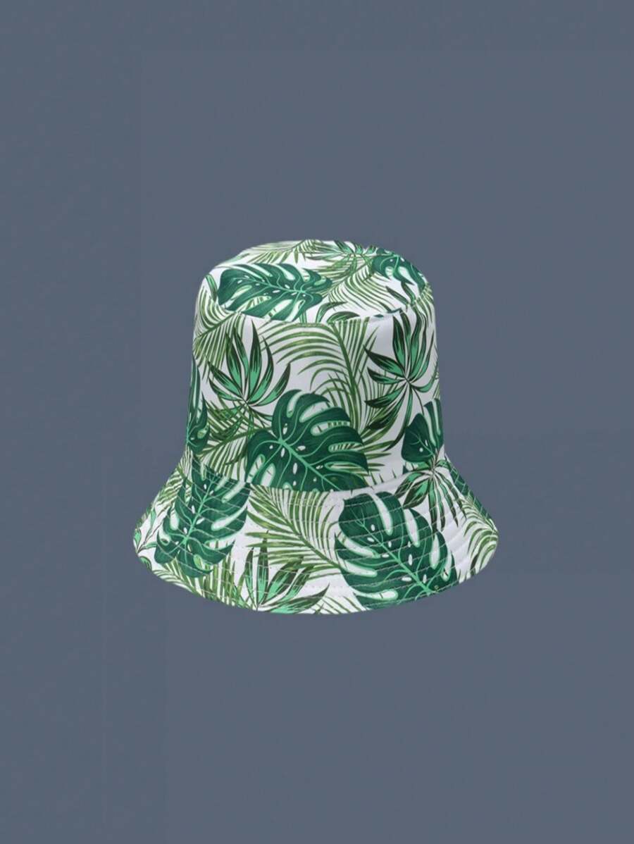 1pc Tropical Style Banana Leaf Print Unisex Bucket Hat, Suitable For Beach, Vacation