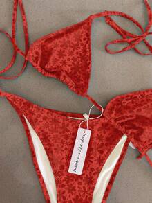 Polovedo Official Sexy Floral Print Women's Halter Tied Bikini Set Set - Printing - View 1