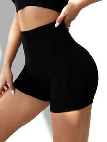 Women's High Stretch Sports Shorts High Waist Belly Breathable Quick Dry Suitable For Sports, Fitness, Yoga Black Shorts - 黑色 - 查看 2