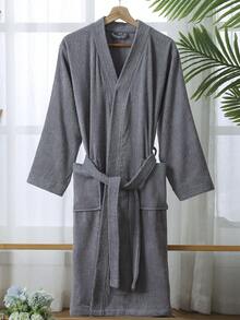 1pc Bathrobe, Unisex Adult Sleepwear, Suitable For Hotel, SPA, All Seasons, Absorbent & Quick Dry, Loose Fit, Multiple Colors, Minimalist Design, Bathroom & Home Essentials Summer Wedding Home Bathroom Decor Back To School - Multicolor - View 32