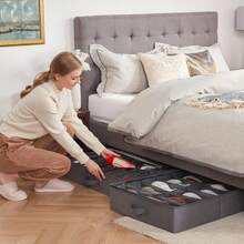 Juego de 2 Organizadores de Almacenamiento para Zapatos Debajo de la Cama, Caja Plegable de Tela para Zapatos con Cubierta Transparente, Bolsa de Almacenamiento con Ventana Transparente con 2 Asas Reforzadas, Se Adapta a 24 Pares de Zapatos, Gris - Negro - Ver 4