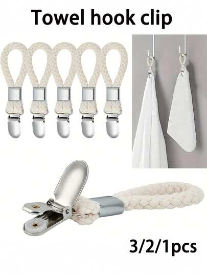 3/2/1 Pcs Set Metal Kitchen Towel Clips, Hanging Loop Towel Clips, Multipurpose Storage Clips For Home, Kitchen, Bathroom, Wardrobe - Woven Loop