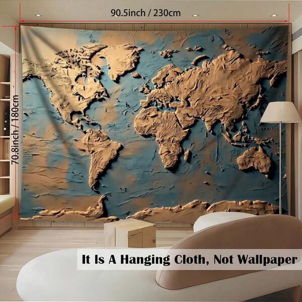 1pc World Map 3D Relief Party Backdrop Banner, Earth Tone Wall Decor, Suitable For Wedding, Birthday, Anniversary, Christmas, Etc. - No Power Needed, Multifunctional Event Decor | Religious Symbol Decor | Durable Wall Art