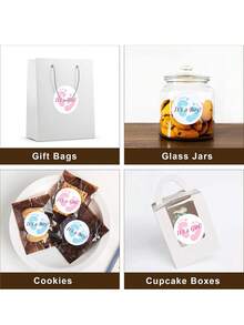 40 Piezas de pegatinas para revelar el sexo del bebé - 'Es un Niño' o 'Niña' Etiquetas para Baby Shower, decoración con huellas y besos para fiestas de bienvenida, toppers de cupcakes, detalles (Rosa/Azul) - Multicolor - Ver 5