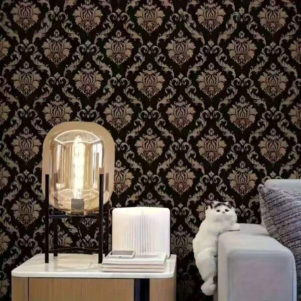 Luxury Black Background Golden Floral Wallpaper - Waterproof, Removable, Self-Adhesive, Easy To Install In Bedroom, Dining Room, Living Room Or Office Room Decor Wall Decor Wall Stickers Wall Sticker Stickers