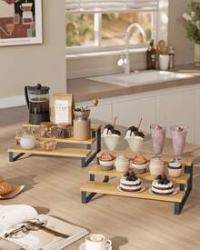 SONGMICS 2 Pack Display Risers, Bamboo Perfume Organizer Stand, 3 Tier Cupcake Stand Holder, Spice Rack - Black - View 5