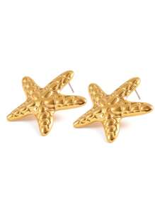 1 par de brincos de tarraxa minimalistas com design de tambor assimétrico e estrela do mar para mulheres, uso diário