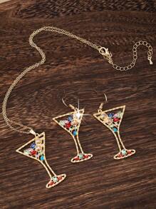 1 Set Classic Fashion Delicate Rhinestone Pendant Necklace And Earring Set