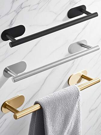1pc Bathroom Toothbrush Holder, Towel Bar Rack, Wall Mounted Towel Hanger, Cloth Hanging Rack, No-Drill