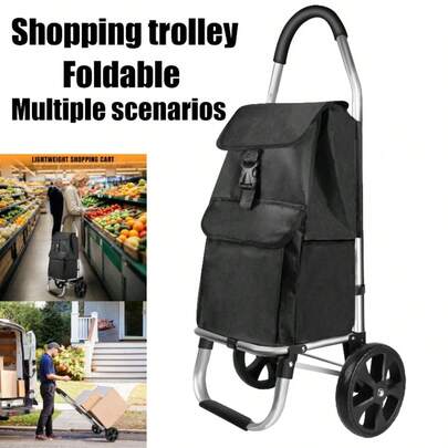 Royalswill Folding Shopping Trolley, Lightweight Aluminium Shopping Trolley With Removable Shopping Bag, Waterproof Fabric, Mudguard, Stair Climber Trolley, 58L, Black