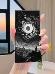 1 件高端黑色漩涡月亮风景图案磨砂防震相机保护标准手机壳，适用于 16/16e、Redmi、Infinix、Vivo