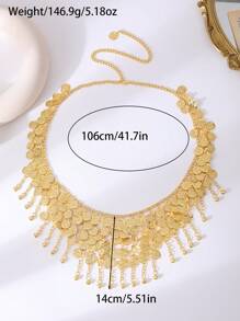 1 pieza Cadena de cintura larga estilo árabe chapada en oro de 24K de lujo para mujer, cinturón nupcial kurdo turco para boda y fiesta, accesorio de joyería de mujer, regalo para festivales