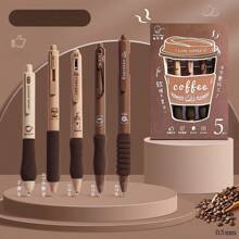 一套5支装，高颜值速干按钮式中性笔，ST笔尖毛笔，适用于学生考试，欧洲软包装圆珠笔