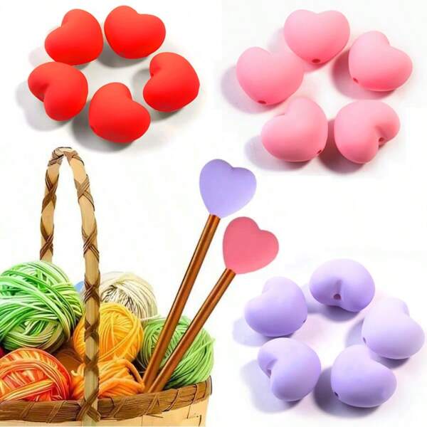 10-30pcs Heart Shaped Crochet Needle Protectors/Stoppers/Covers, Silicone Knitting Gifts For Beginners & Hobbyists, Lavender, Rose, Pink