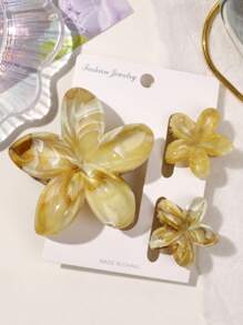 3-teiliges Set Boho-Stil Haarclips: 1 Plumeria-Design Haarspange, 1 Farbverlauf Marmor Muster Haarklammer, 1 Pony-Clip, geeignet für Frühlings- & Sommer-Strandurlaub Blumen Haarclips