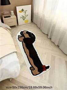1pc Dachshund Dog Shaped Plush Fluffy Area Rug, Suitable For Bedroom, Living Room, Basket Chair, Dressing Table, Polyester Material Machine Washable, Cute Sausage Dog Floor Carpet With Non-Slip Rug Pad (Highly Recommend Adding Non-Slip Stickers For Safer Use)
