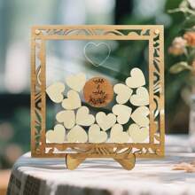 1pc Wooden Heart-Shaped Wedding Guest Book With Stand, 20pcs Heart Shapes - Fun Instant Photo Booth Sign Suitable For Wedding, Birthday, Anniversary And Special Events - Please Sign In Our Guestbook Mr & Mrs Table Decoration