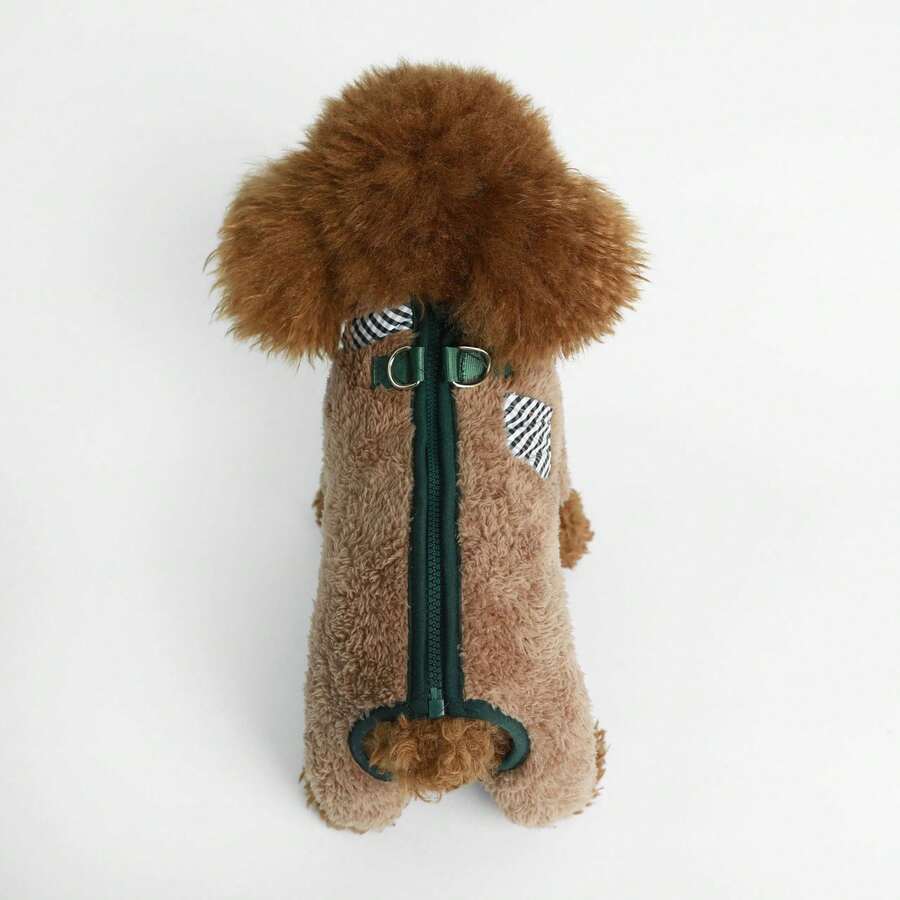 宠物服装，狗狗服装羊毛夹克，带双 D 形环，秋冬款，适合中小型犬 - 咖啡棕 - 查看 1