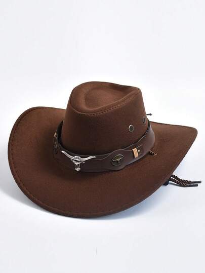 1pc Western Cowboy Hats For Women Men Cow Head Decorate Fedoras Jazz Hats