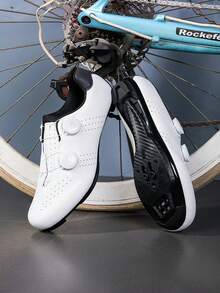 Scarpe da ciclismo sportive professionali per strade, antiscivolo e resistenti all'usura, con protezione alla caviglia, frequenza di vibrazione e resistenza aumentata, interni confortevoli, tomaia in materiale spaziale ad alta durata, design alla moda, adatte per il ciclismo all'aperto, scarpe da ciclismo SPD - Bianco - Visualizzare 3