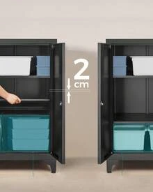 Caisson de Bureau, Placard Polyvalent, Armoire de Bureau à 2 Portes, Verrouillable, en Acier, pour Salon, Noir Mat - Noir - Voir 3