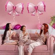 2/6 Peças Balões Gigantes de Laço Rosa, Decorações de Festa de Aniversário Feminino, Balões de Folha de Laço, Decorações de Revelação do Sexo | Decorações de Aniversário Laço Rosa | Decorações com Tema de Laço