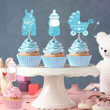 12pcs Glitter Gender Reveal Party Cupcake Decorations Toppers Blue And Pink Cake Toppers Cupcake Toppers Cake Topper, Bottle Foot Print Nipple Cupcake Toppers Cake Topper For BabyShower Party Decoration Supplies