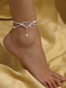 1PC Women's Simple And Premium Copper Inlaid Rhinestones Love Foot Chain Bracelet Accessories Wedding Party Fashion Jewelry