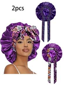 1/2/3 Stücke Elastische Satinsatin Schlafmütze/Make-up-Duschhaube/Tägliche Haarkappe für Frauen, Seide Satinkappe