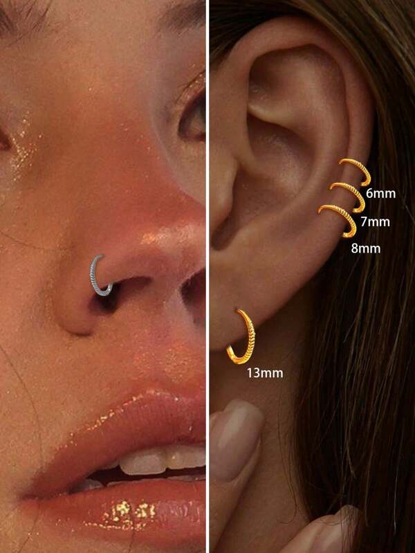 S925 Sterling Silver Twisted Fried Dough Twists Earrings, Nasal Rings, Nasal Rings, Round Earrings, Anti Allergy Earrings, Nasal Perforation Jewelry,6mm,7mm,8mm,13mm