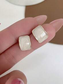 1Pair Vintage Style Semicircle Resin Dangle Earrings With Oil Drip Design, Elegant Woman Earrings